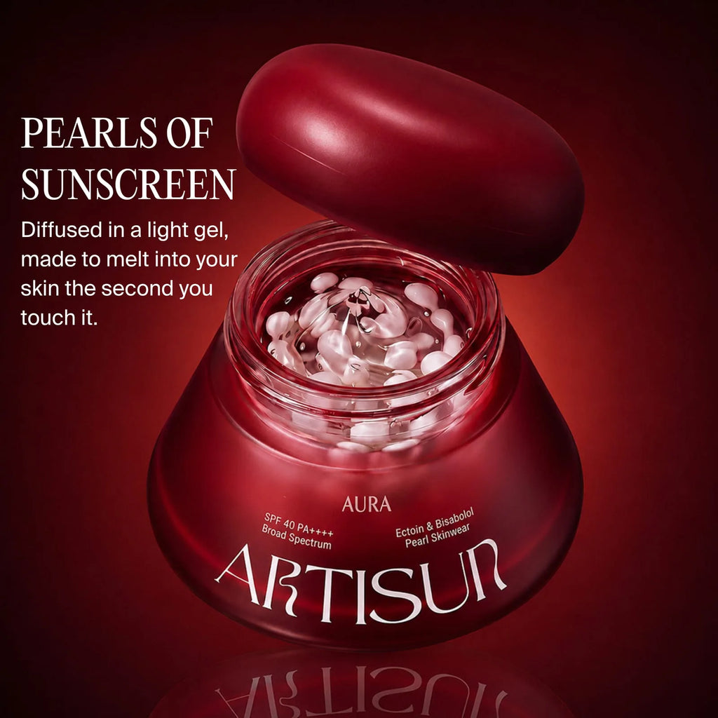 Artisun Aura SPF pearls suspended in a hydrating gel
